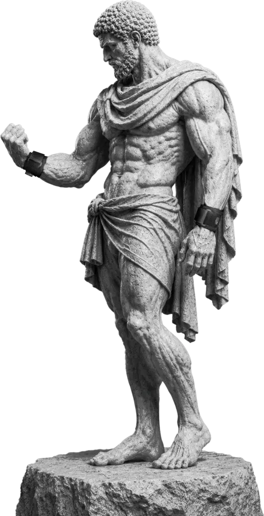 Bodymap Adjustable Wrist Wrap worn on a classical statue