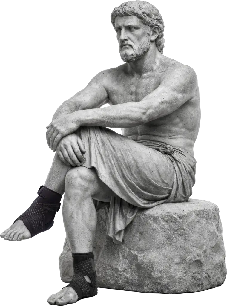 Bodymap Buckled Ankle Support worn on a classical statue