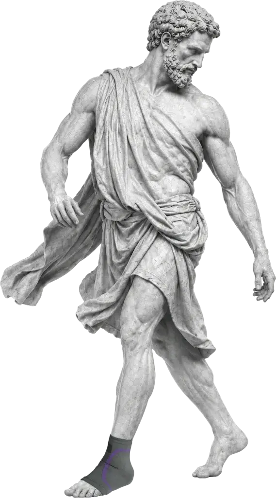 Bodymap Comfeel Ankle Support worn on a classical statue