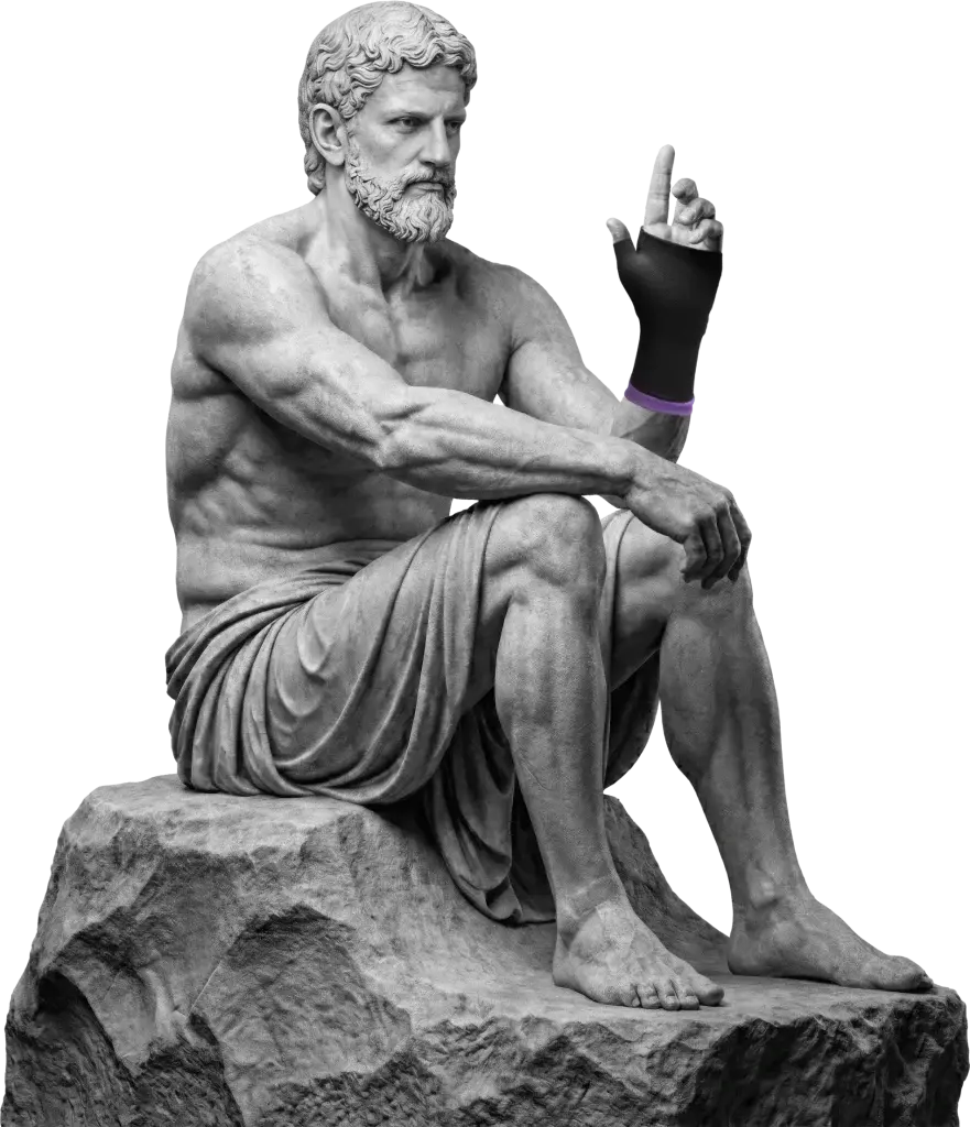 Bodymap Elastic Hand & Wrist Support worn on a classical statue