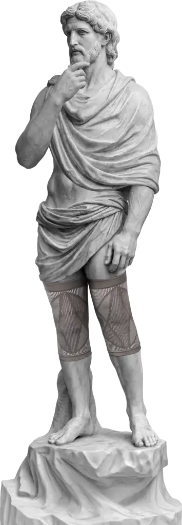 Bodymap Elastic Knitted Knee Support worn on a classical statue