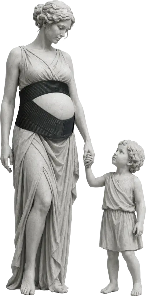 Bodymap Maternity Back Support Belt worn on a classical statue