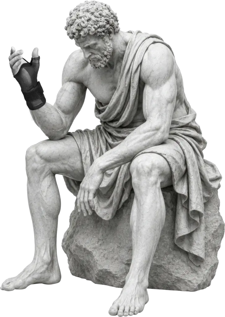 Bodymap Neoprene Wrist & Thumb Splint worn on a classical statue
