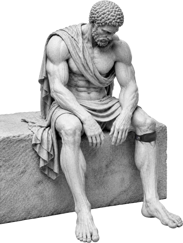 Bodymap Patellar Tendon Strap worn on a classical statue