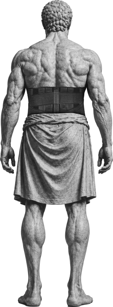 Bodymap Rigid Lumbosacral Support Belt worn on a classical statue