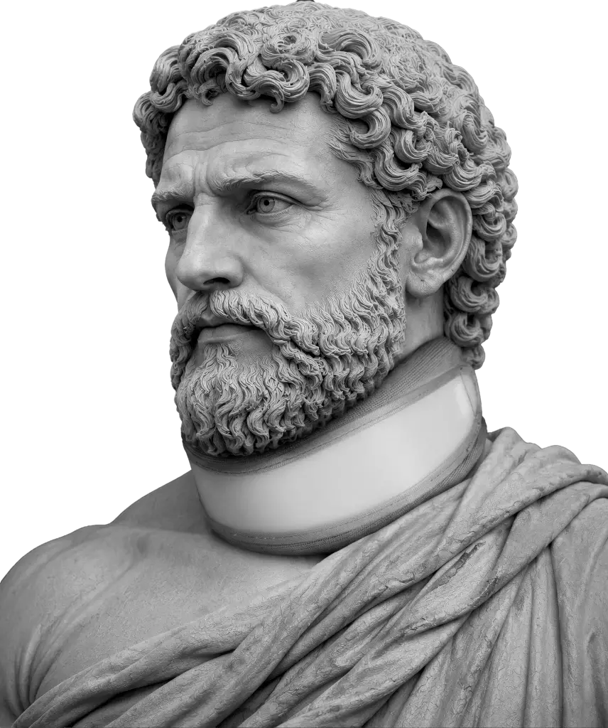 Bodymap Semi-Rigid Cervical Collar worn on a classical statue