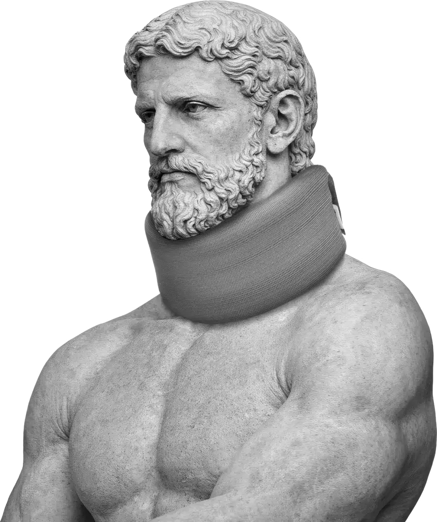 Bodymap Soft Cervical Collar worn on a classical statue
