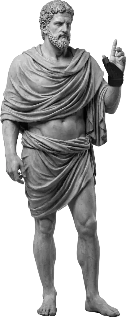 Bodymap Thumb Support Brace worn on a classical statue