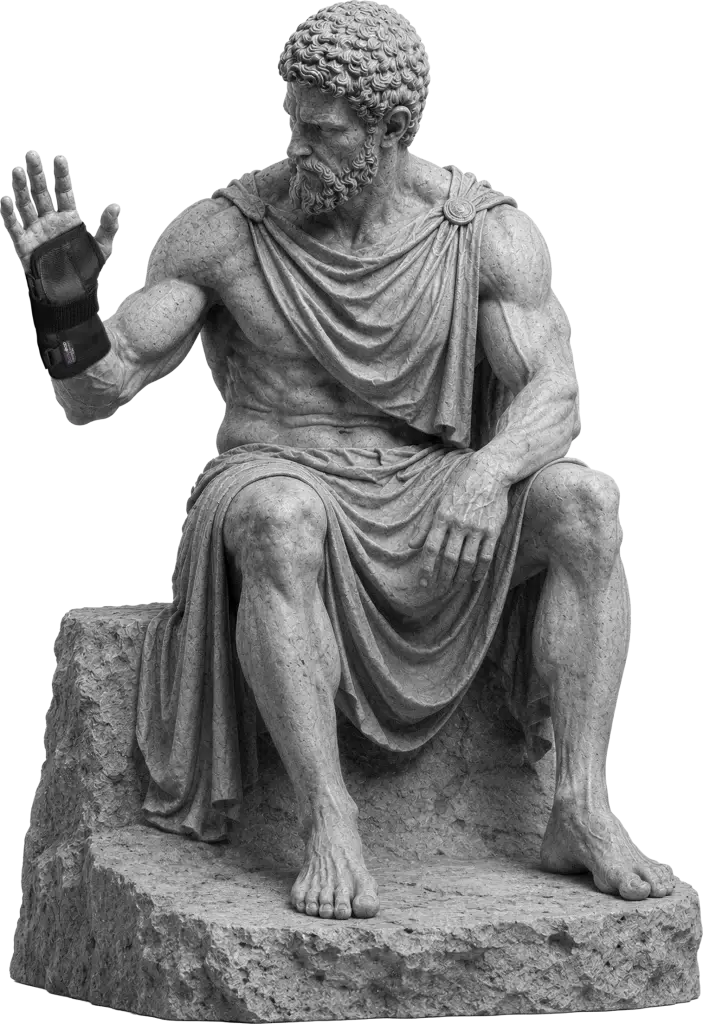 Bodymap Wrist Support Splint worn on a classical statue