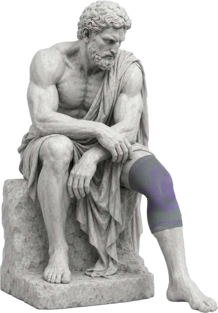 Bodymap Zoned Knitted Knee Support worn on a classical statue