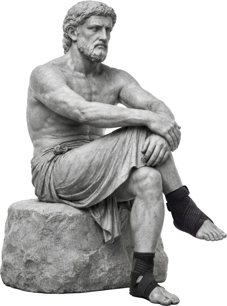 Bodymap Buckled Ankle Support worn on a classical statue