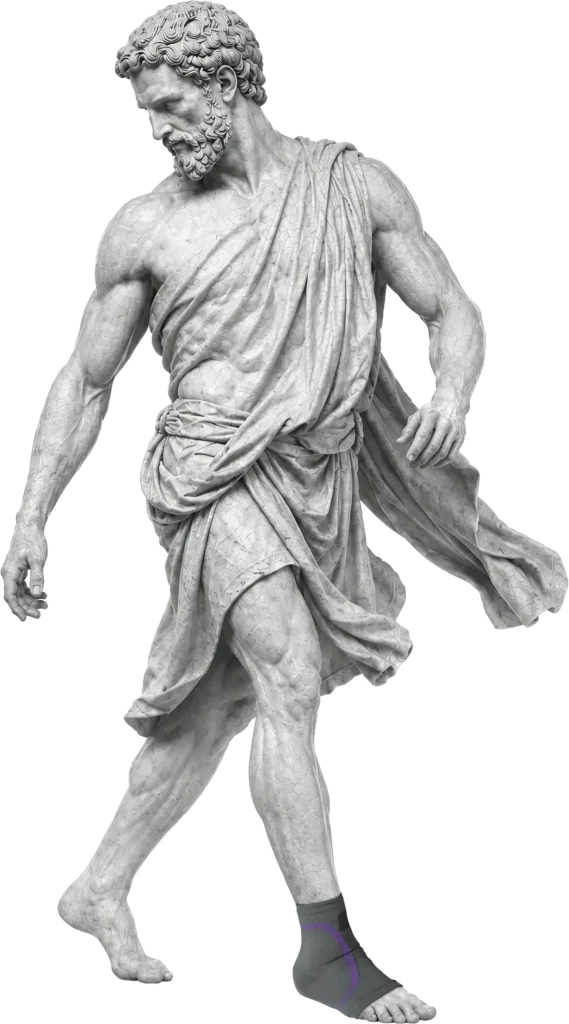 Bodymap Comfeel Ankle Support worn on a classical statue