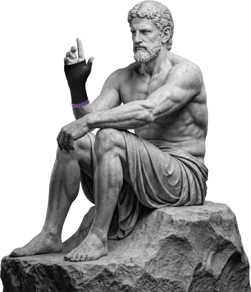 Bodymap Elastic Hand & Wrist Support worn on a classical statue