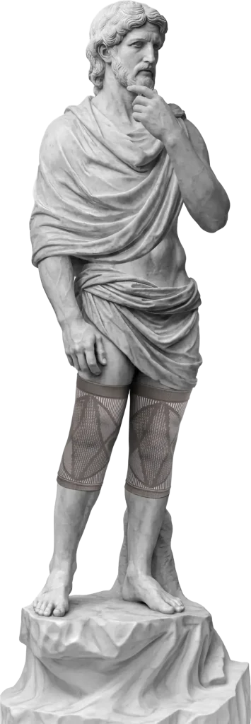 Bodymap Elastic Knitted Knee Support worn on a classical statue