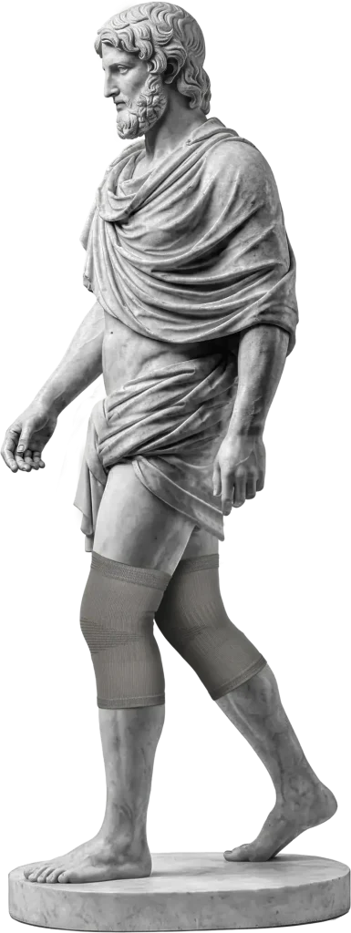Bodymap Jacquard Knee Support Band worn on a classical statue