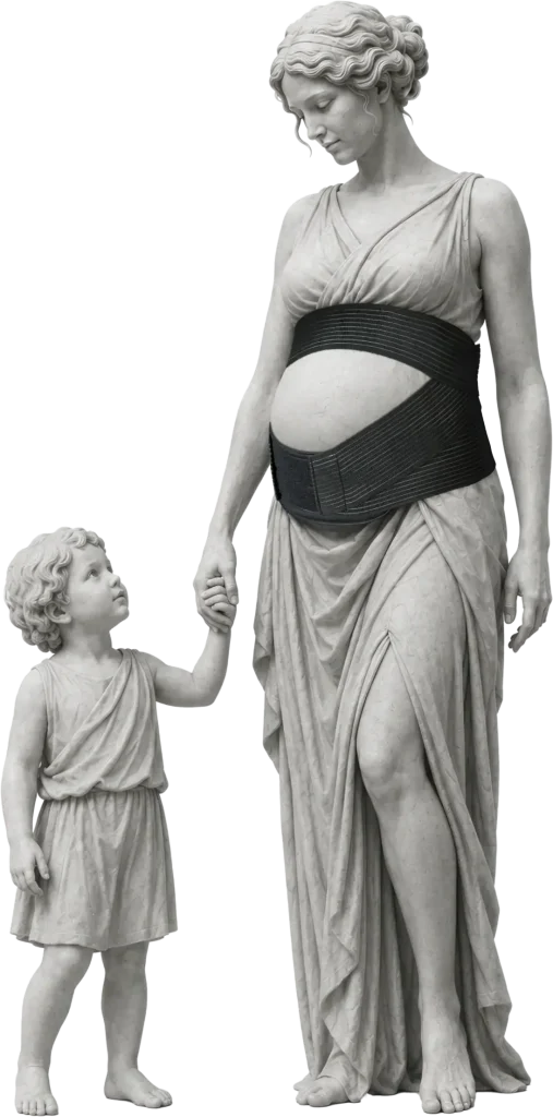 Bodymap Maternity Back Support Belt worn on a classical statue
