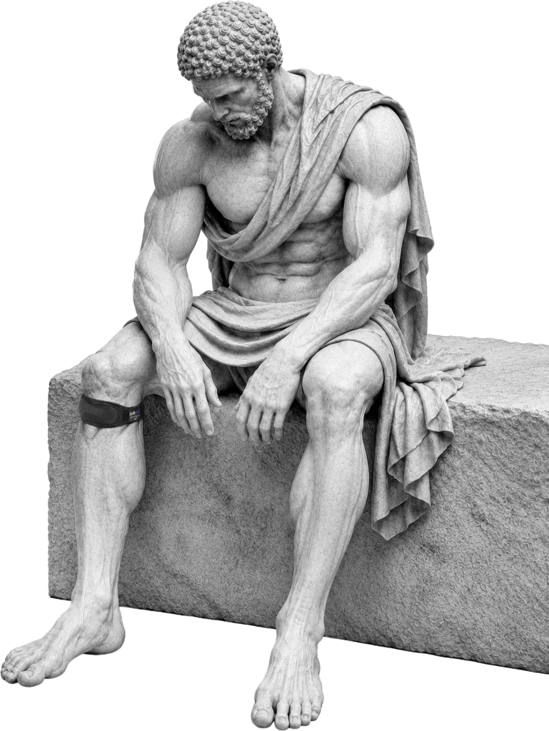 Bodymap Patellar Tendon Strap worn on a classical statue