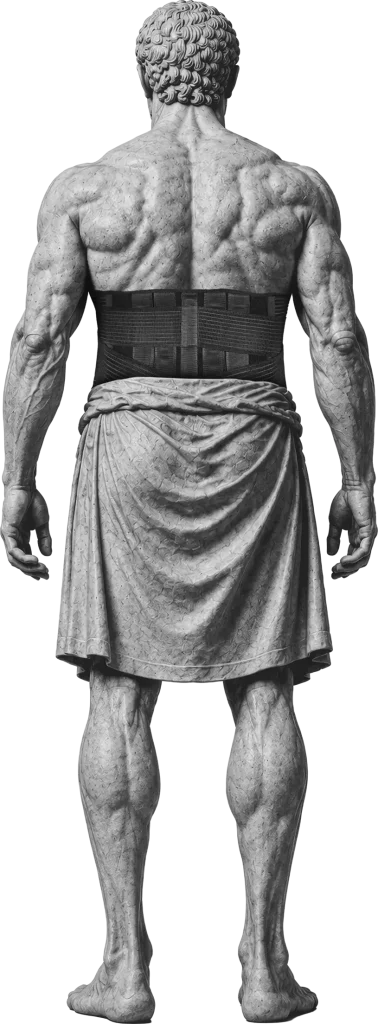 Bodymap Rigid Lumbosacral Support Belt worn on a classical statue