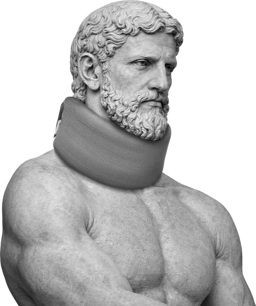 Bodymap Soft Cervical Collar worn on a classical statue