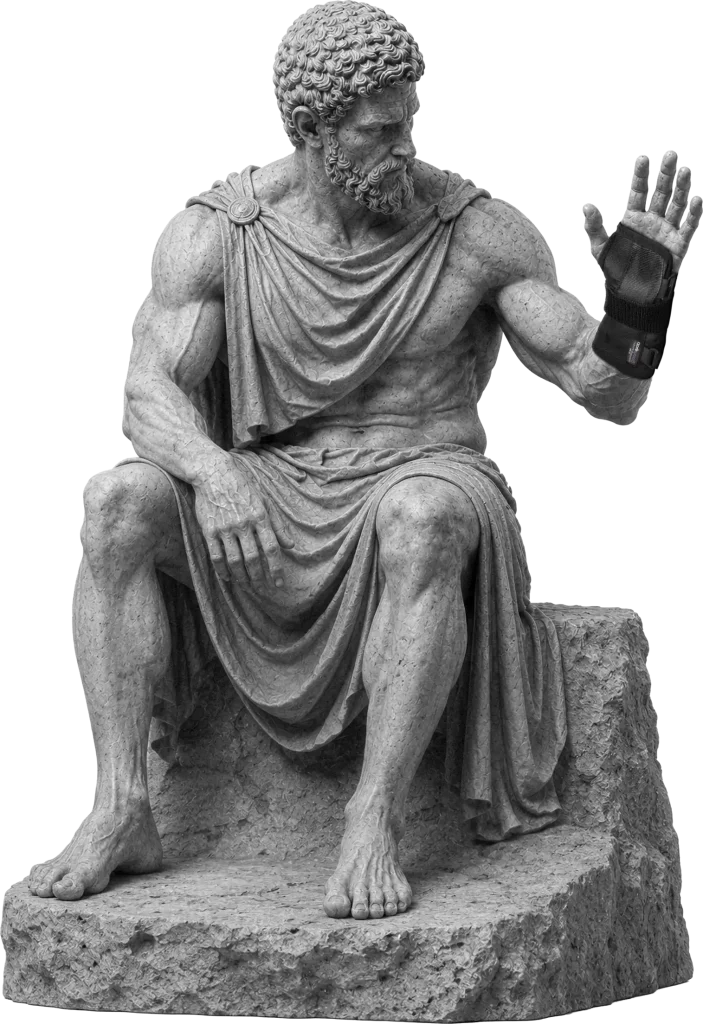 Bodymap Wrist Support Splint worn on a classical statue