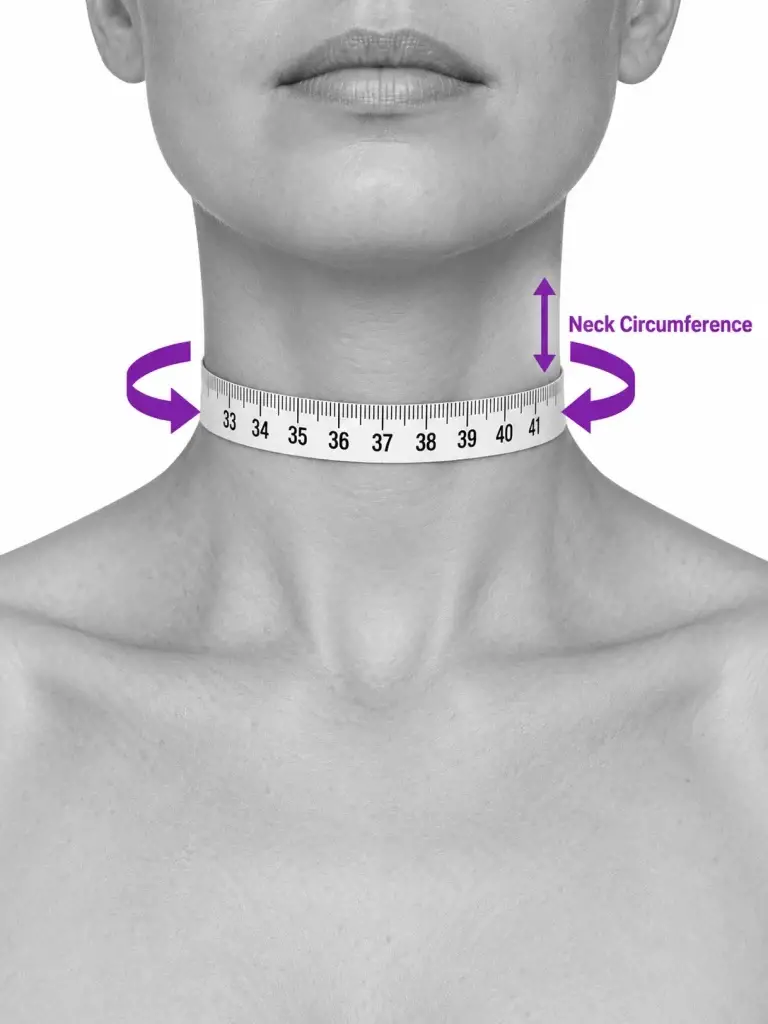 A measuring tape wrapped around the middle of the neck
