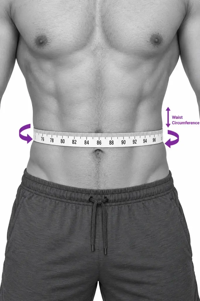 A measuring tape wrapped horizontally around the waist