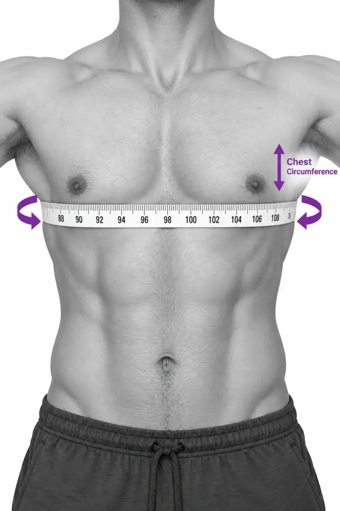 A measuring tape wrapped around the chest beneath the arms